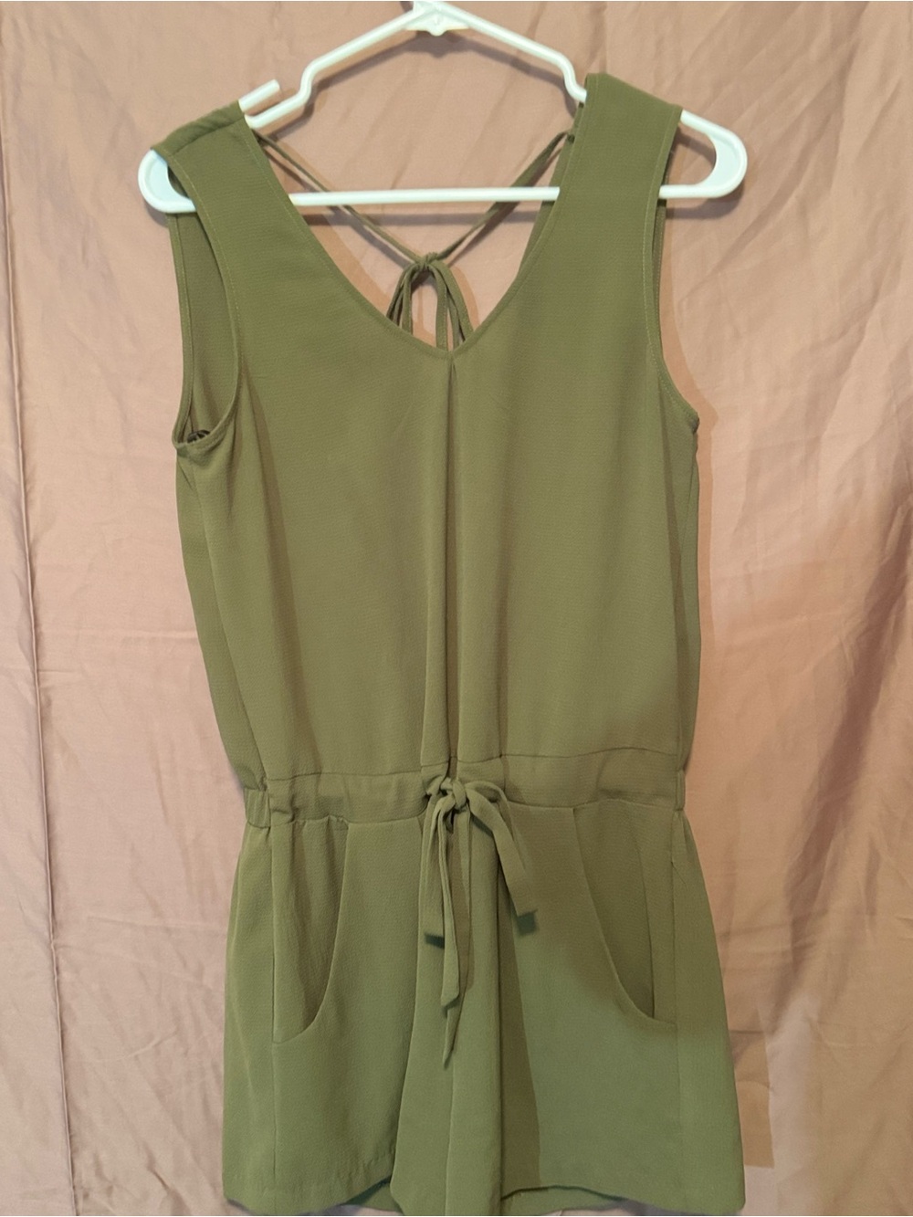 City Triangles Olive Green Sleeveless Tie-Back Romper